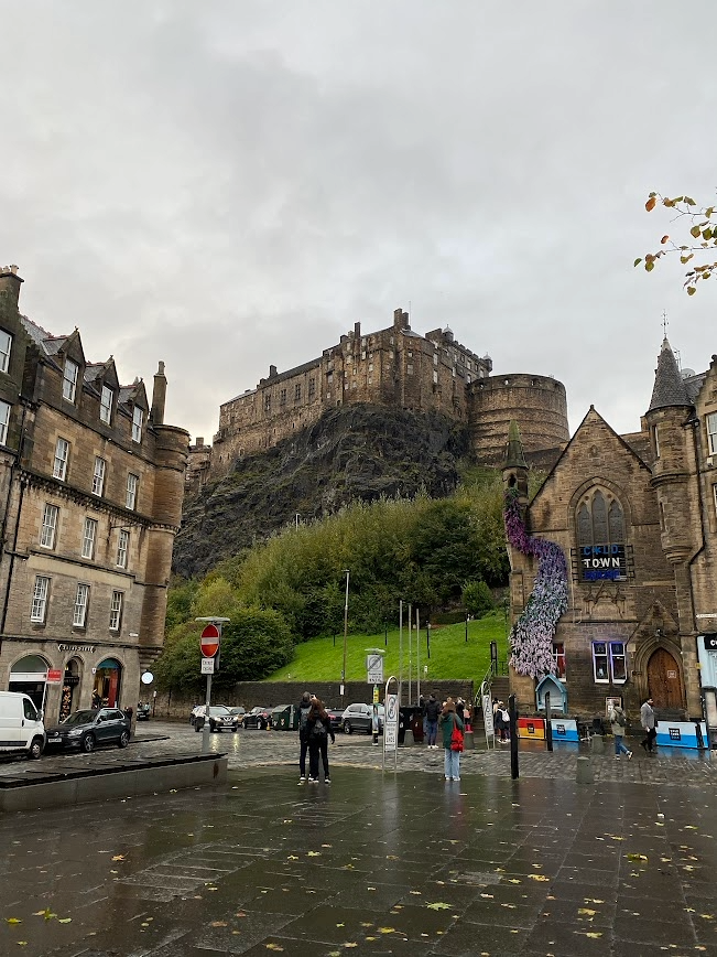 View of Edinburgh castle from grassmarket in Edinburgh