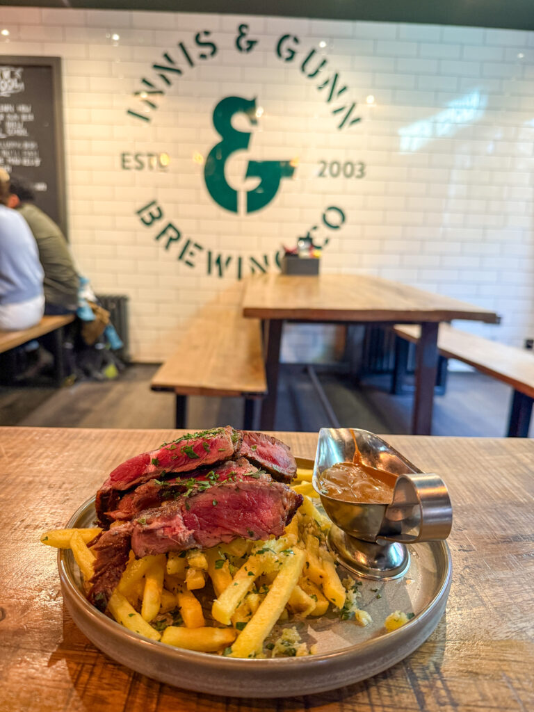 Steak frites at Innis & Gunn on Ashton Lane in Glasgow